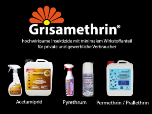 Bild mit den Hauptprodukten von Grisamethrin auf schwarzem Hintergrund